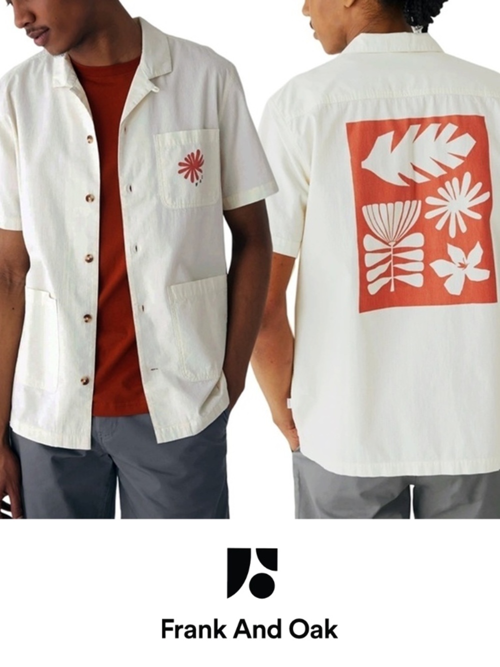 Frank and Oak Over Shirt Organic Cotton Overshirt Graphic Button Up Short Sleeve